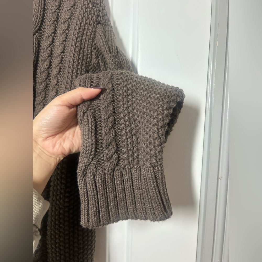 Quince Organic Cotton Oversized Cable Knit Cardigan Brown Size M 90s chic cozy - Picture 11 of 15